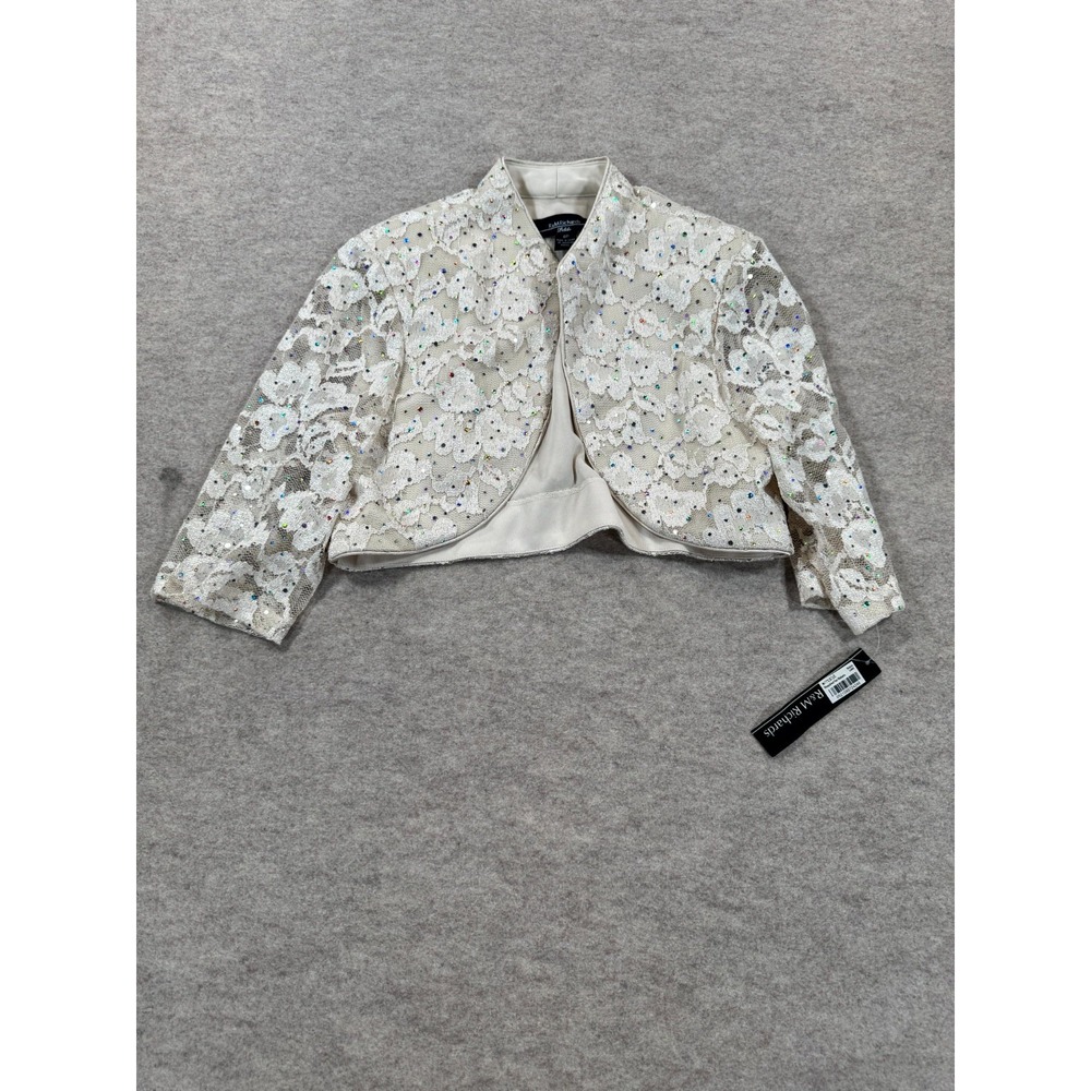 R&M Richards Bolero Shrug Jacket Womens 6P Champagne Lace Floral Sequin Party